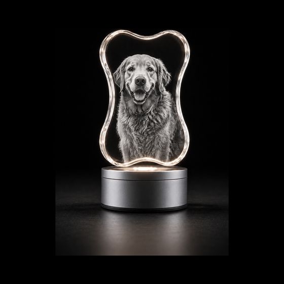 Dog Bone Tall Photo Crystal — 3D photo crystal engraved at Heenan, Werribee