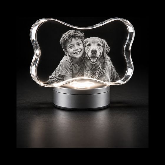 Dog Bone Wide Photo Crystal — 3D photo crystal engraved at Heenan, Werribee